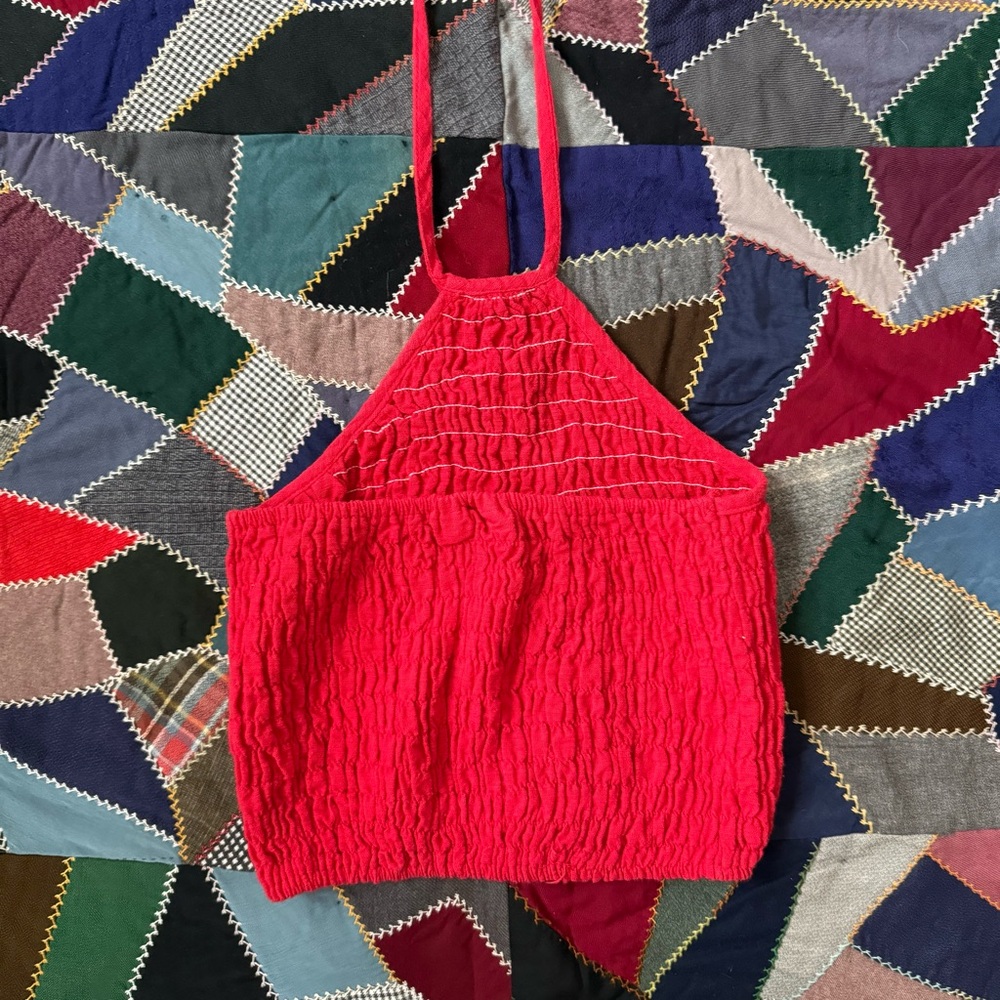 Vibrant Red Shirred Halter Top - Picture 3 of 5